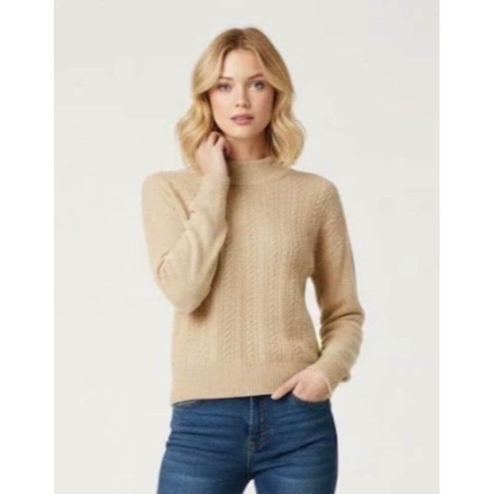 $660 Amina Rubinacci L Cashmere Cable Knit High Neck Pullover Sweater Brown